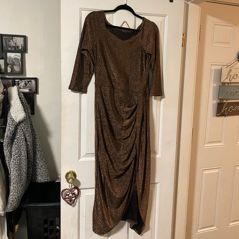 Brown shimmer asymmetrical gown